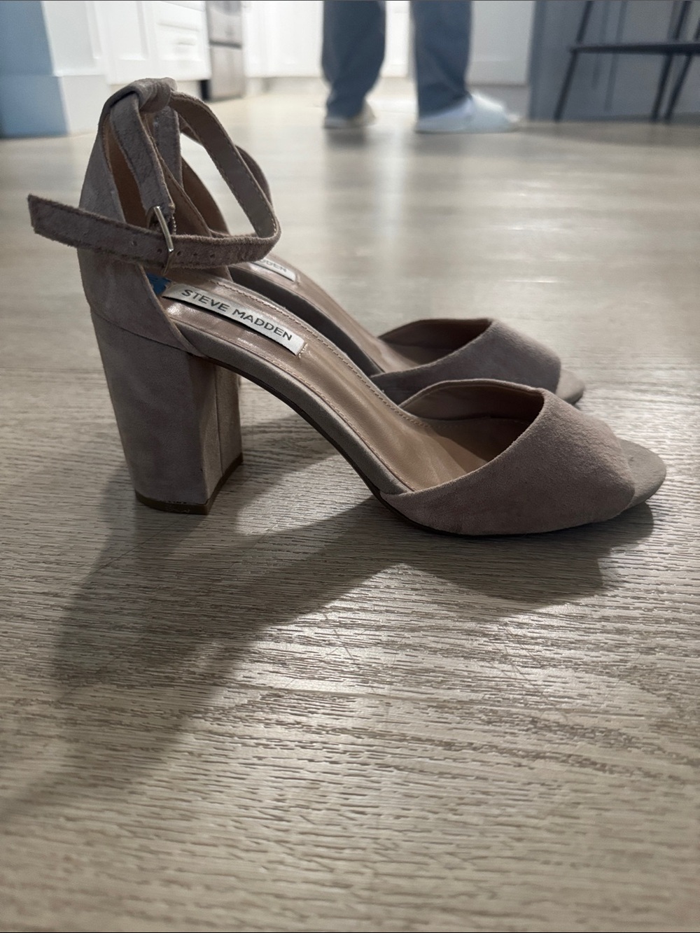 Steve Madden Taupe Suede Block Heel Sandals with Ankle Strap
